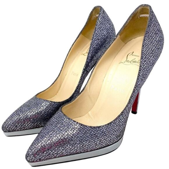 CHRISTIAN LOUBOUTIN FILO 120 GLITTER SPECCHIO PUMPS SIZE 38 US 7 - Picture 1 of 13